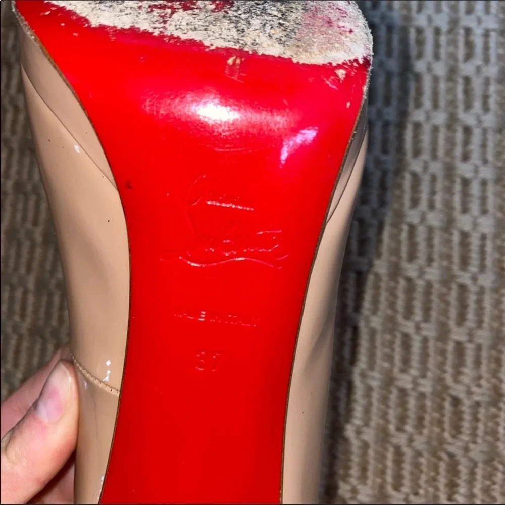 CHRISTIAN LOUBOUTIN || authentic tan patent leather Pigalle heels size 37 USA 7 - Picture 3 of 11